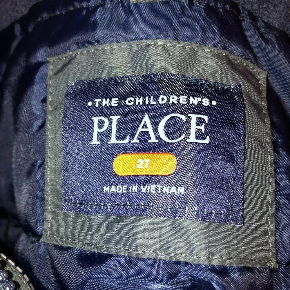 Childrens Place Jacket Boys Size 2T Blue Gray Winter Quilted Coat